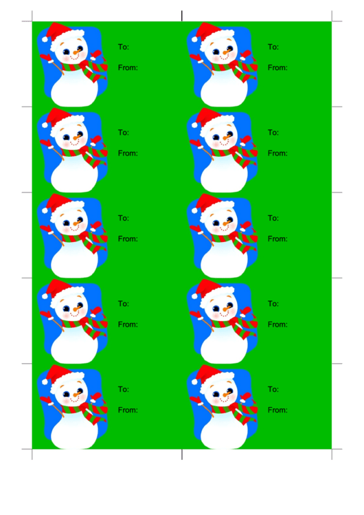 Snowman Gift Tag Template (Blue And Green) Printable pdf