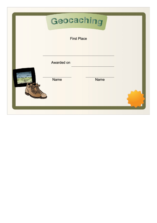 Geocaching - First Place Certificate Printable pdf