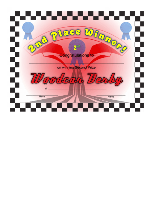Woodcar Derby 2nd Place Certificate Printable pdf