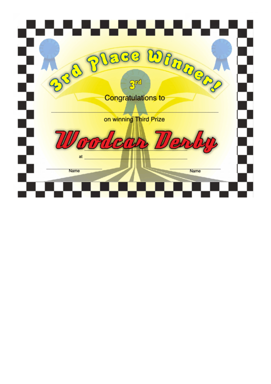 Woodcar Derby 3rd Place Certificate Template Printable pdf