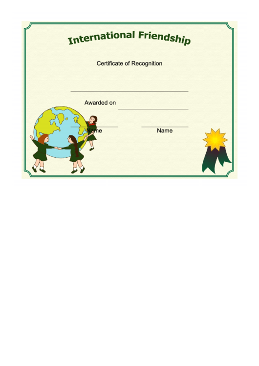 International Friendship Certificate Printable pdf