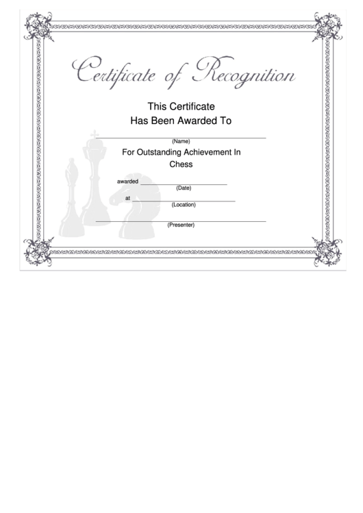 Certificate Of Recognition (Chess) Template Printable pdf