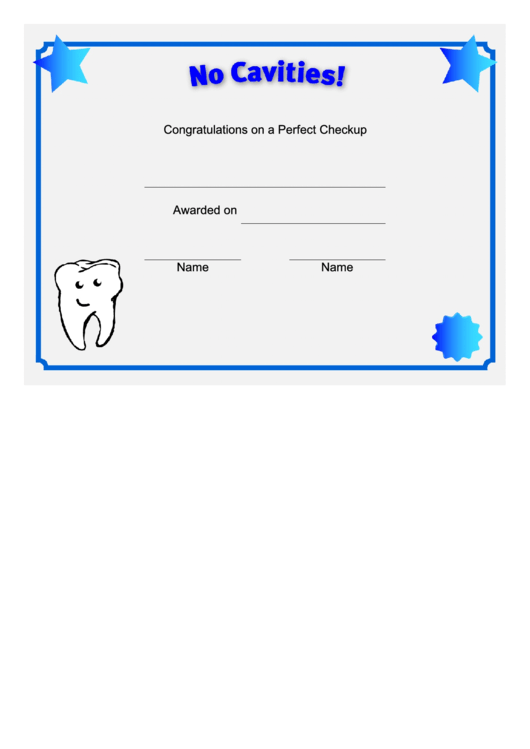 No Cavities Certificate Printable pdf