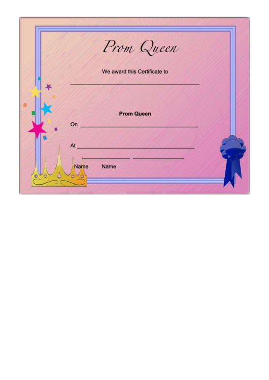 Prom Queen Certificate Printable pdf