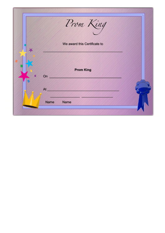 Prom King Certificate Printable pdf