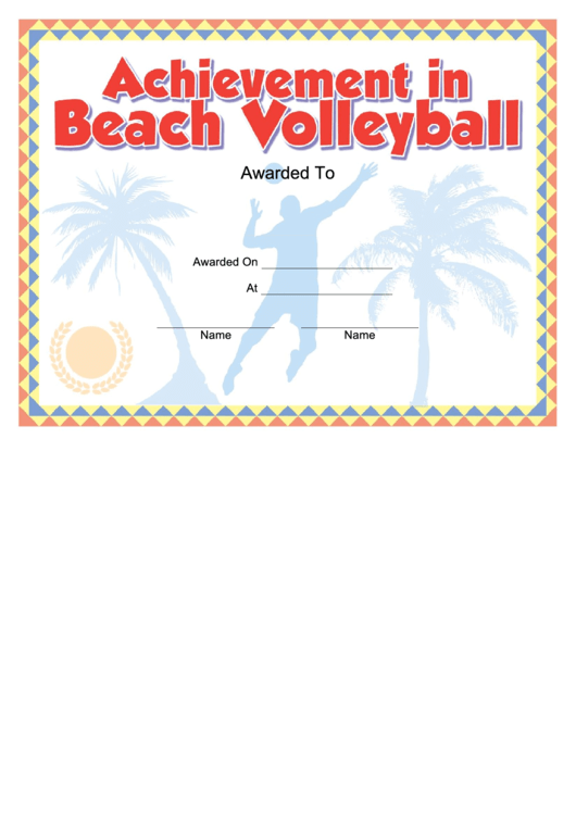 Beach Volleyball Certificate Printable pdf