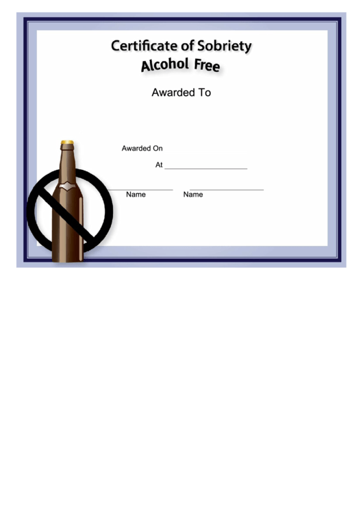 Alcohol-Free Certificate Template Printable pdf