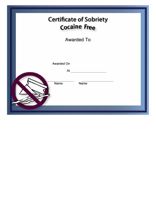 Cocaine-Free Certificate Template Printable pdf