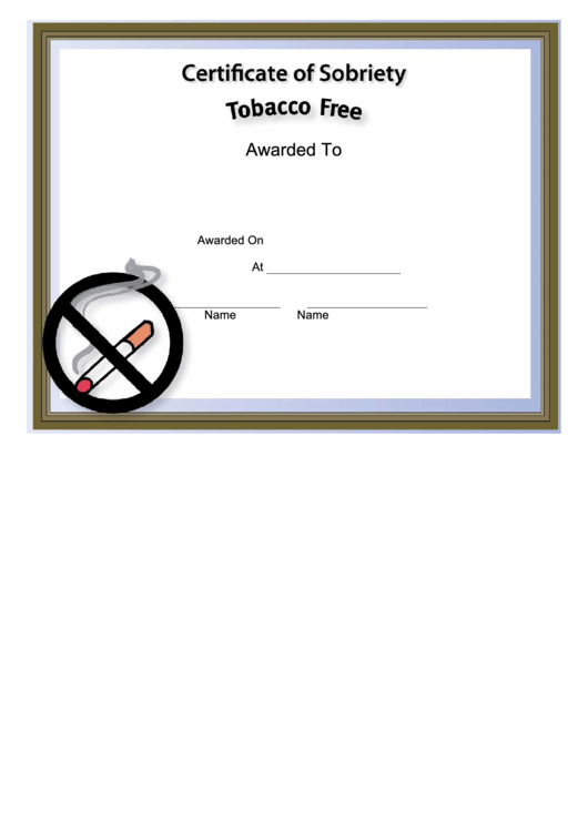 Tobacco-Free Certificate Template Printable pdf