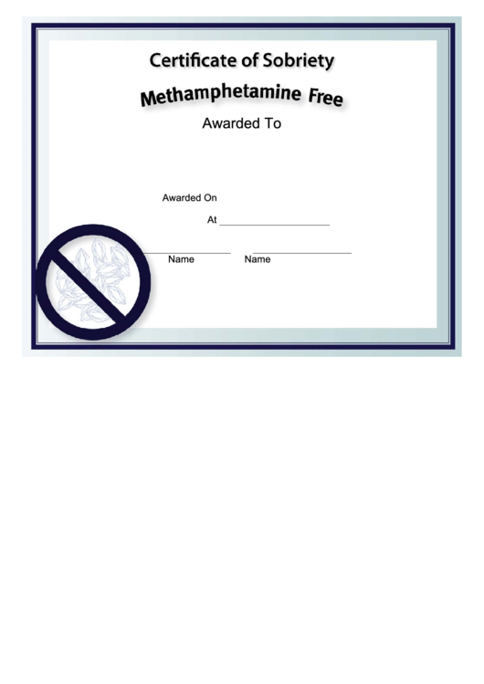Methamphetamine-Free Certificate Template Printable pdf
