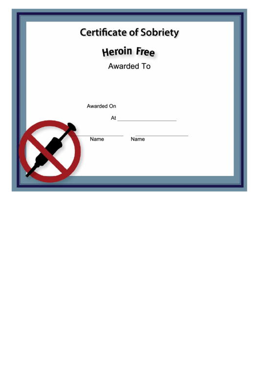Heroin-Free Certificate Template Printable pdf