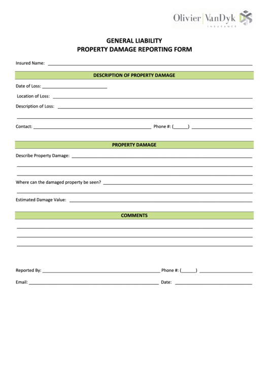 Fillable General Liability Property Damage Reporting Form Printable pdf