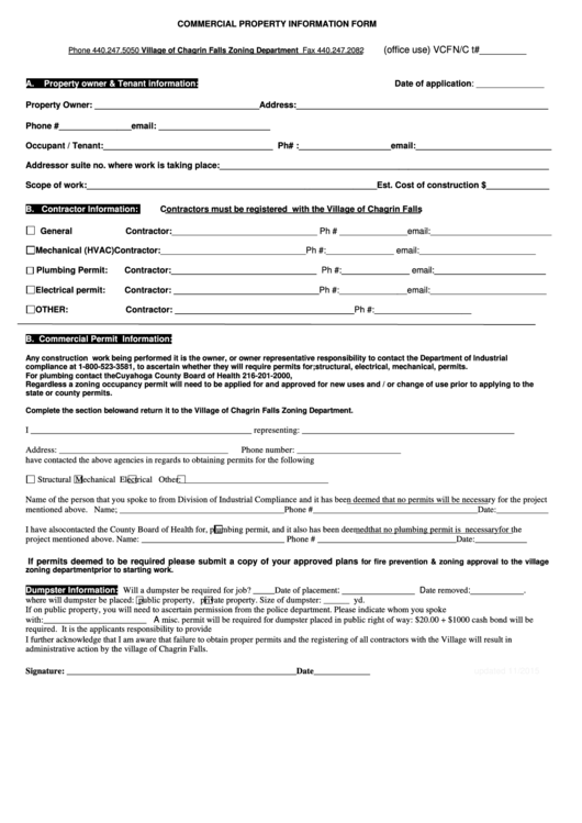 Fillable Commercial Property Information Form Printable pdf