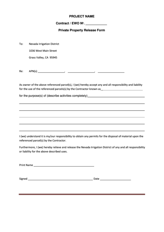 Private Property Release Form