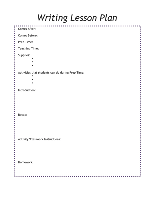 Writing Lesson Plan Template Printable pdf