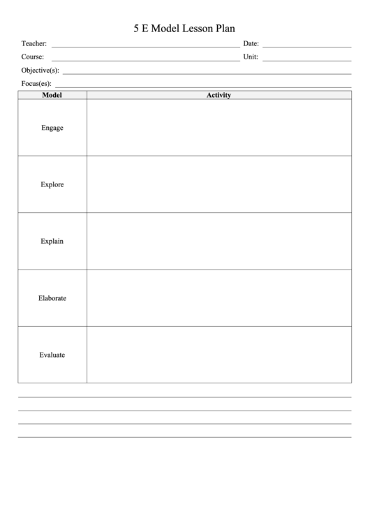 5 E Model Lesson Plan Printable pdf
