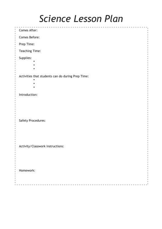 Science Lesson Plan Template Printable pdf