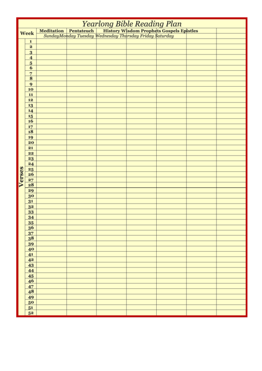 Yearlong Bible Reading Plan Chart Printable pdf