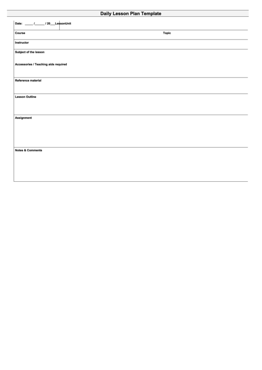 Daily Lesson Plan Template Printable pdf
