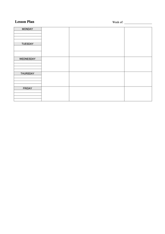 Weekly Lesson Plan A4 Printable pdf