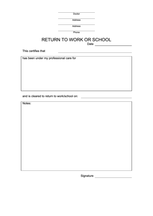 Return To Work Or School Printable pdf