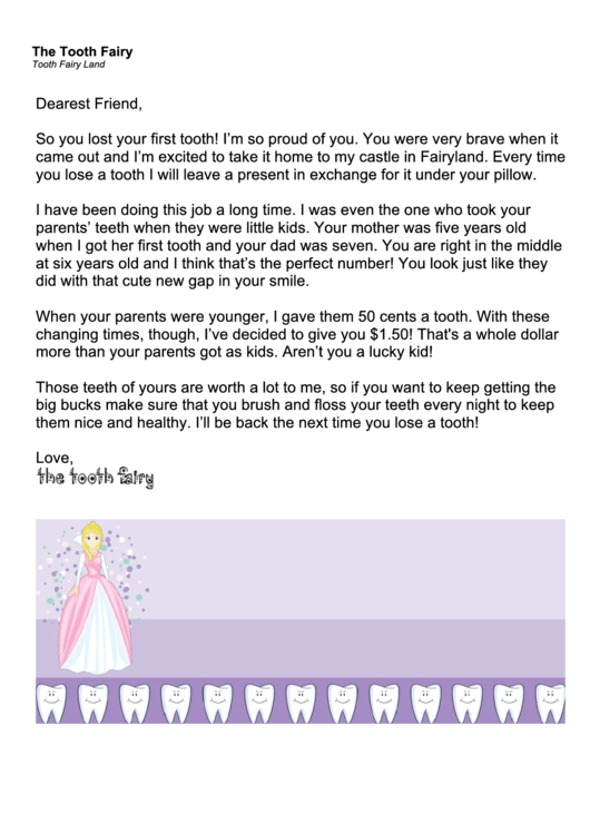 Letter From Tooth Fairy Printable pdf