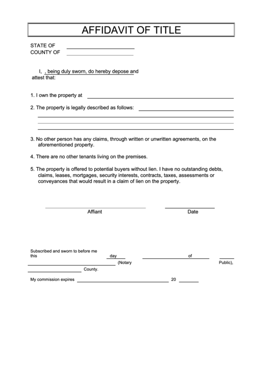 Affidavit Of Title Printable pdf