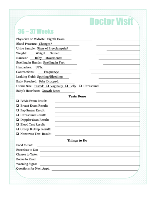 Pregnancy Journal Template - Doctor Visit - 36-37 Weeks Doctor Visit Printable pdf