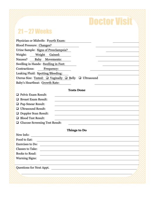 Pregnancy Journal Template - 21-27 Weeks Doctor Visit Printable pdf