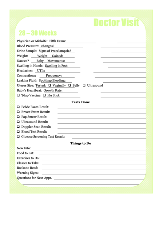 Pregnancy Journal Template - 28-30 Weeks Doctor Visit Printable pdf