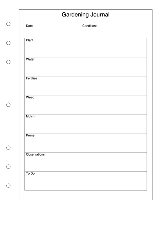 Gardening Journal Form Template Printable pdf