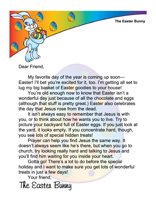 Fillable Letter From Easter Bunny Template - Prayer Printable pdf