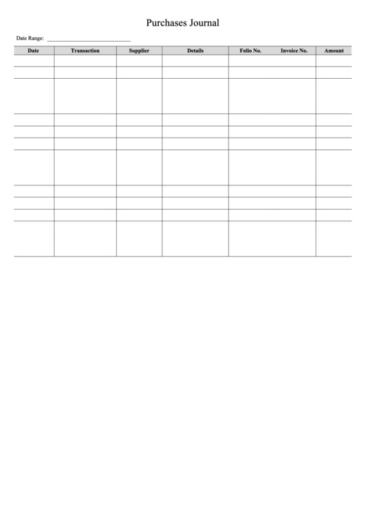 Purchases Journal Template Printable pdf