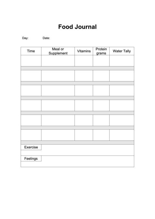Food Journal Template With Protein And Vitamins Printable pdf