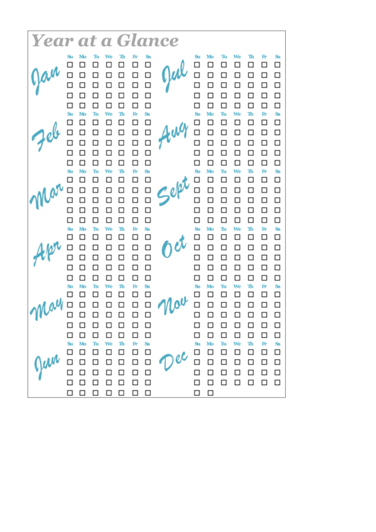 Year-At-A-Glance Bullet Journal Template Printable pdf
