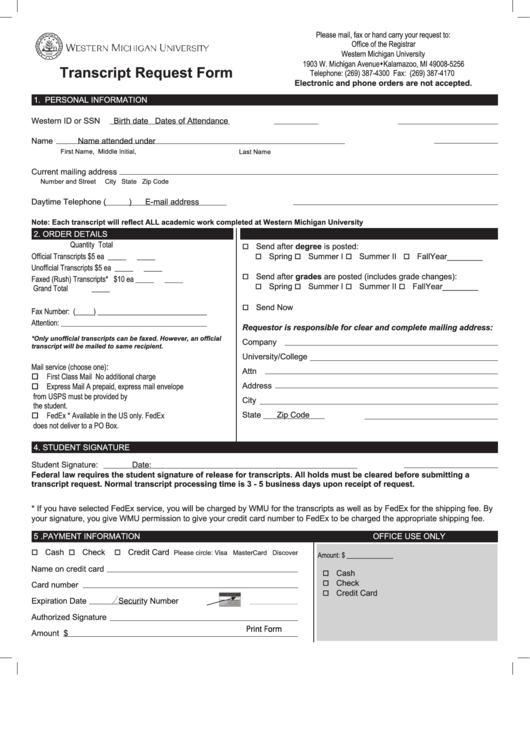 Fillable Transcript Request Form Printable Pdf Download