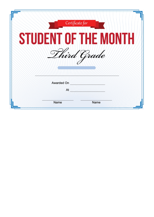 Student Of The Month Third Grade Certificate Printable pdf