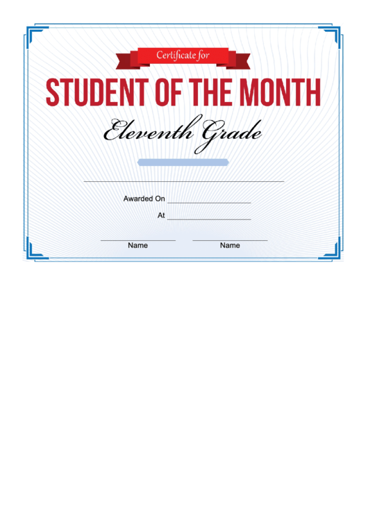 11th Grade Certificate Student Of The Month Printable pdf