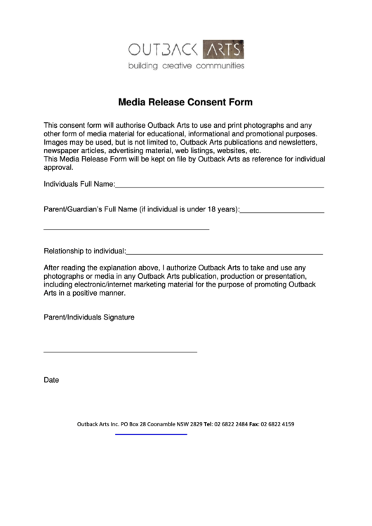 Media Release Consent Form printable pdf download