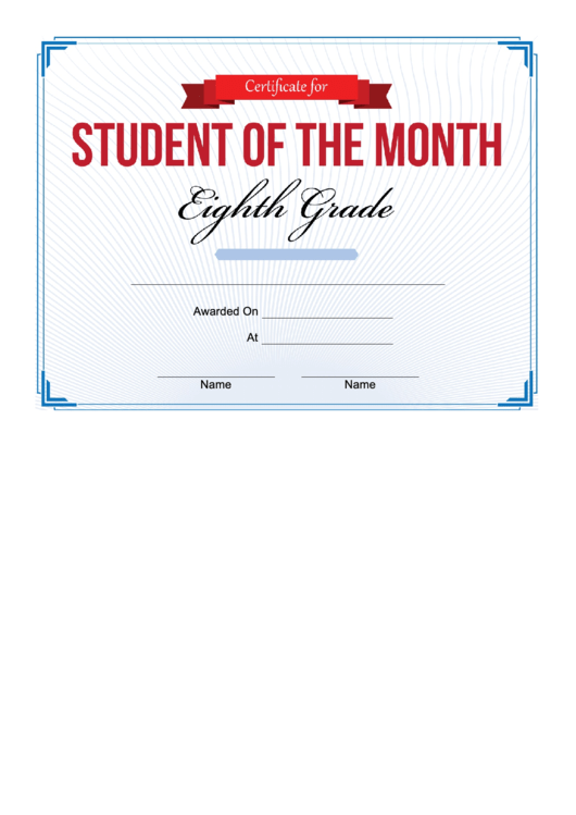 8th Grade Student Of The Month Certificate Printable pdf