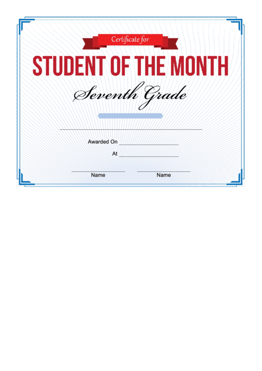 7th Grade Student Of The Month Certificate