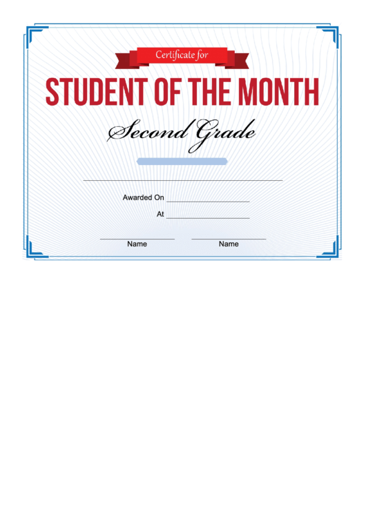 2nd Grade Student Of The Month Certificate Printable pdf