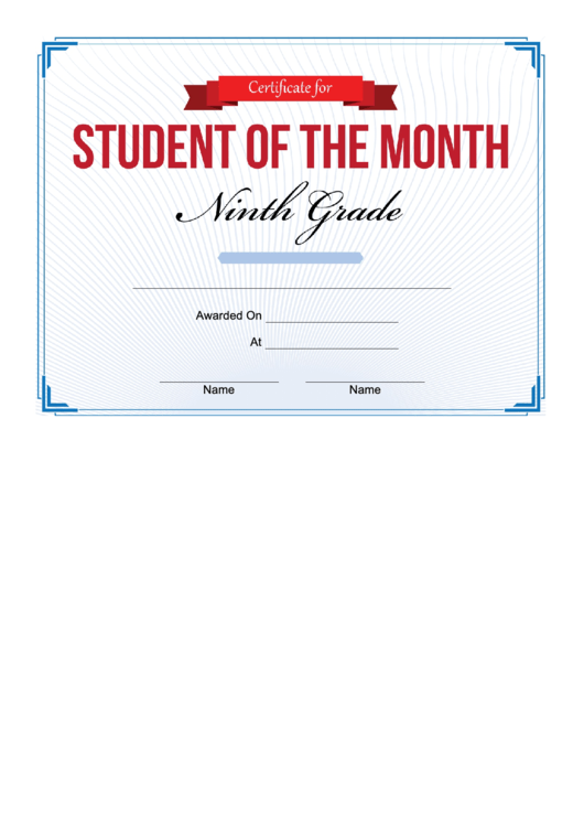 9th Grade Student Of The Month Certificate Template Printable pdf