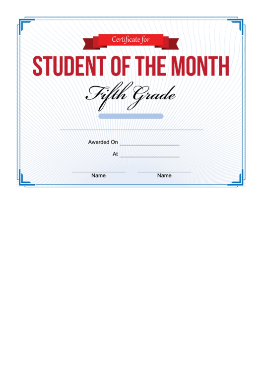 5th Grade Student Of The Month Certificate Printable pdf