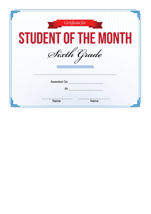 6th Grade Student Of The Month Certificate Printable pdf