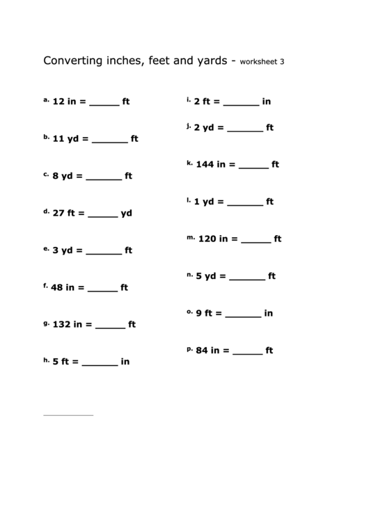 Converting Inches Feet And Yards Worksheet Printable pdf