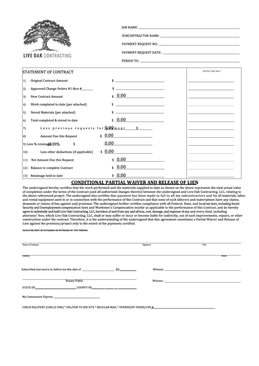 Fillable Conditional Partial Waiver And Release Of Lien Form, Form W-9 - Request For Taxpayer Identification Number And Certification Printable pdf