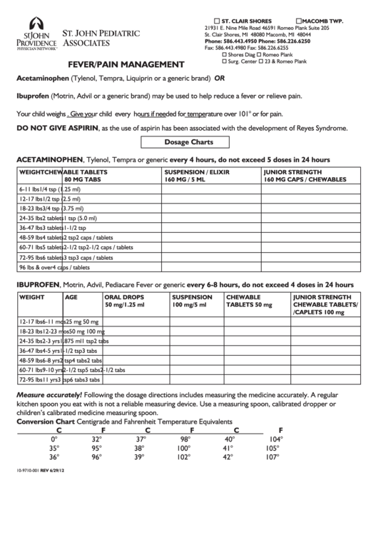 Fever Dosage Chart And Instructions Printable pdf
