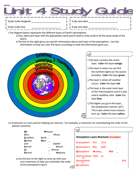 Unit 4 Study Guide Key Printable pdf