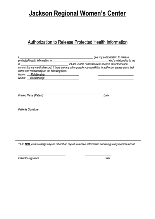 Authorization To Release Protected Health Information Printable pdf
